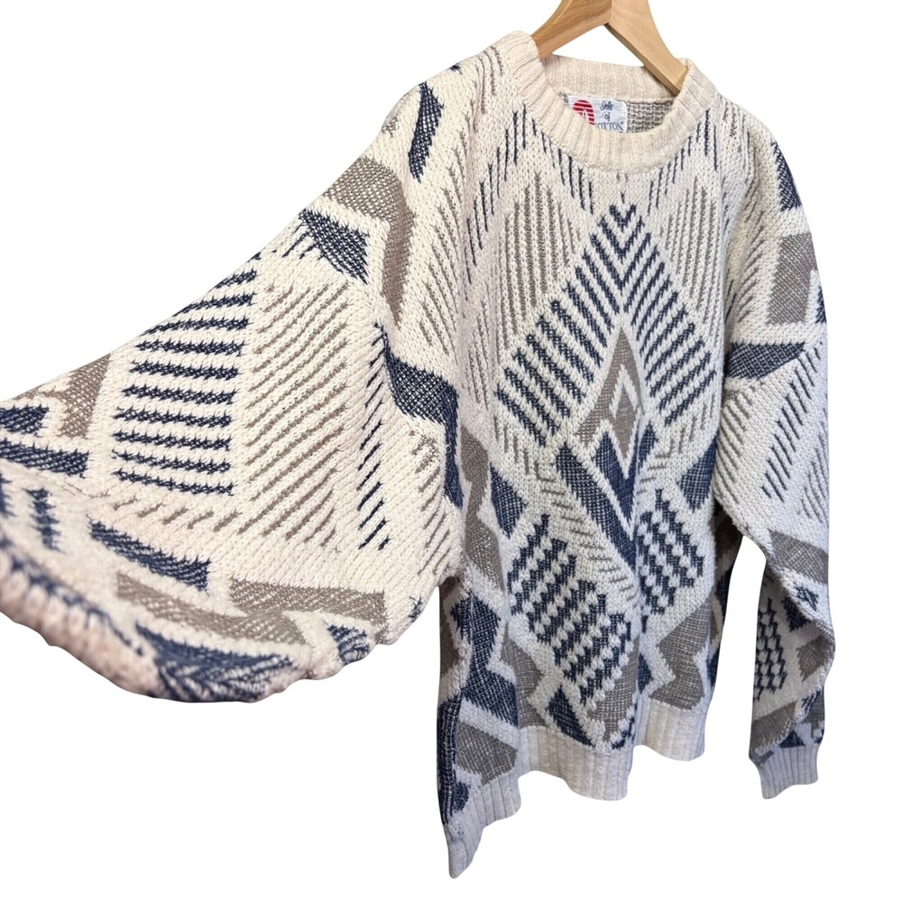 VTG Men's XL Geometric Aztec Diamond Knit Sweater Pullover 90s Grandpacore USA - Picture 6 of 10